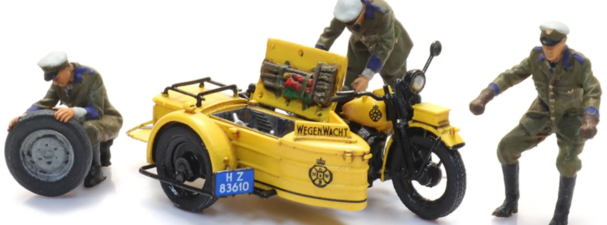 Artitec 10.398 ANWB Pannenhilfe Motorrad Beiwagen mit Figuren | Motorrad Bausatz 1:87