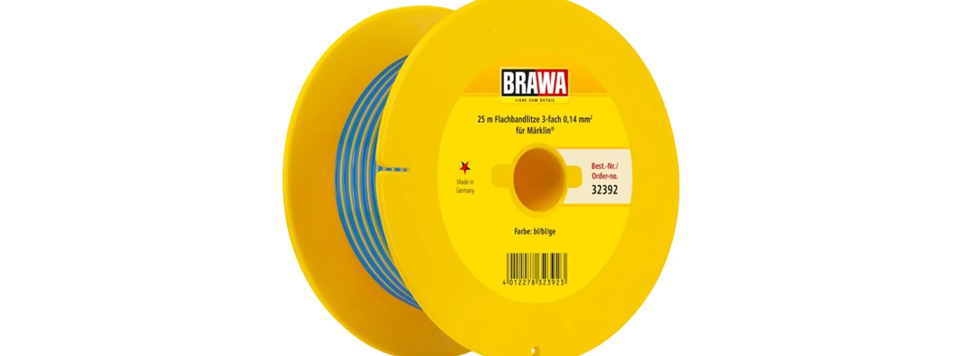 BRAWA 32392 Flachbandlitze 0,14 mm² | 25 m | blau / blau / gelb | Elektrozubehör