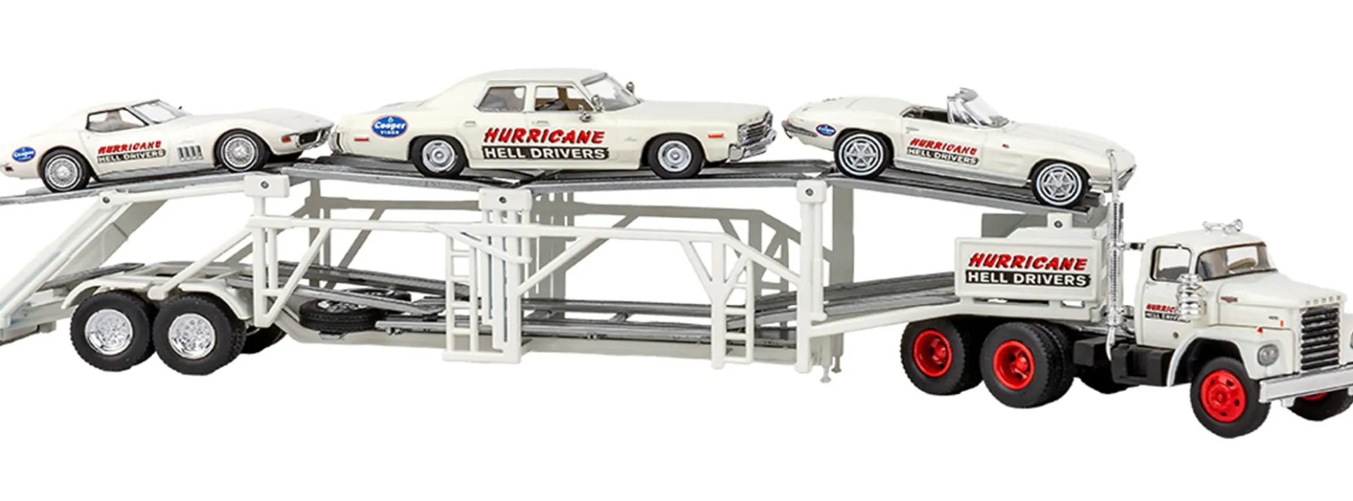 BREKINA 90500 Dodge Autotransporter mit 3 PKWs Hurrican Helldrivers | LKW-Modell 1:87