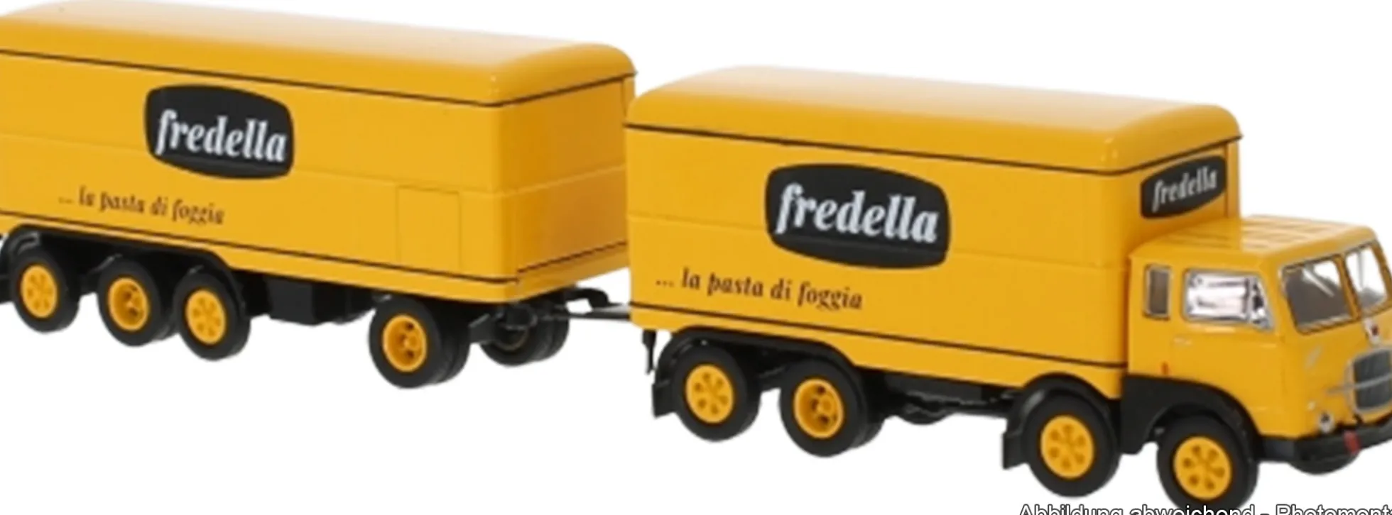 BREKINA 58435 Fiat 690 Starline Millepiedie Kofferzug Fredella | LKW-Modell 1:87