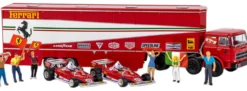 BREKINA 58575 Fiat 691T Renntransporter mit 2 Ferrari 312 T2 + Figuren 1977 | LKW-Modell 1:87