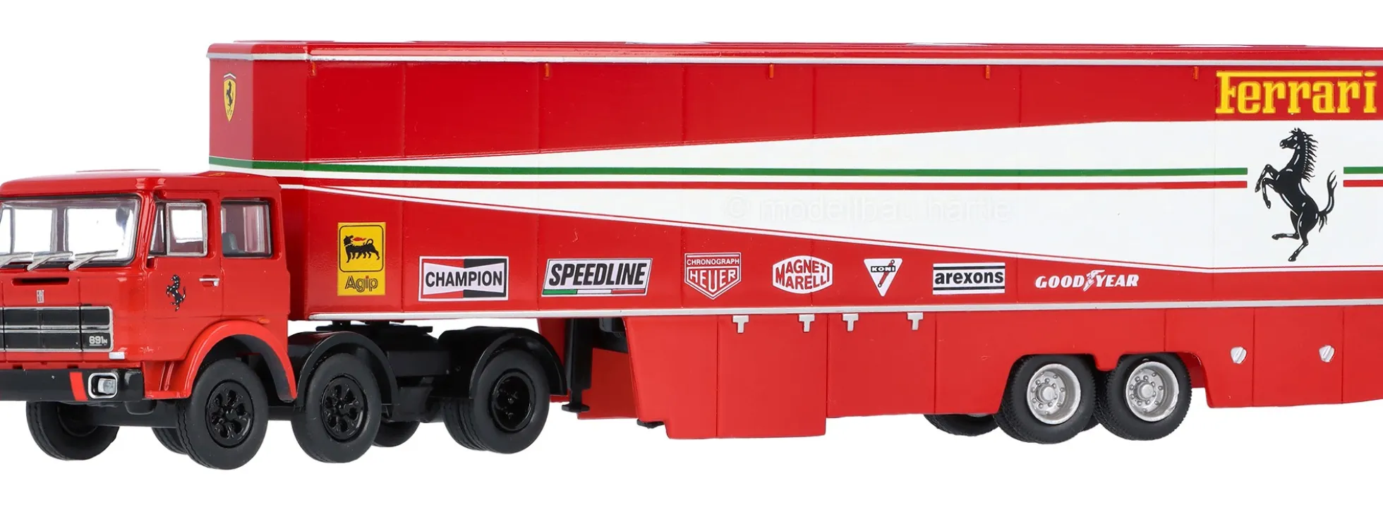 BREKINA 58575 Fiat 691T Renntransporter mit 2 Ferrari 312 T2 + Figuren 1977 | LKW-Modell 1:87