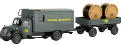 BREKINA-PMS 251262 Magirus Mercur KofferLKW mit Anhänger und Kabeltrommeln DB Edition