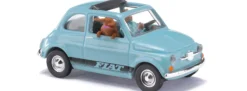 BUSCH 48735 Fiat 500 mit Fahrer und Hund | Modellauto 1:87