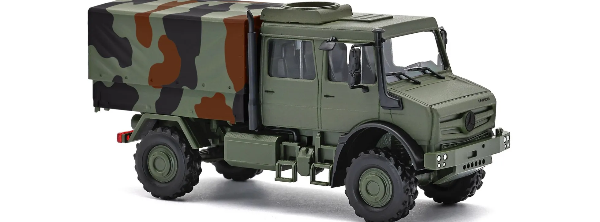 BUSCH 51087 Mercedes-Benz Unimog U5023 Doppelkabine tarnfarben | Militärmodell 1:87