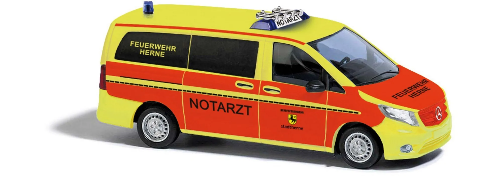 BUSCH 51196 Mercedes-Benz Vito Notarzt Feuerwehr Herne Blaulichtmodell 1:87