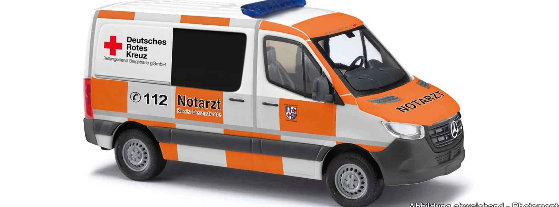 BUSCH 53450 Mercedes Sprinter kurz DRK Notarzt Kreis Bergstraße | Blaulichtmodell 1:87