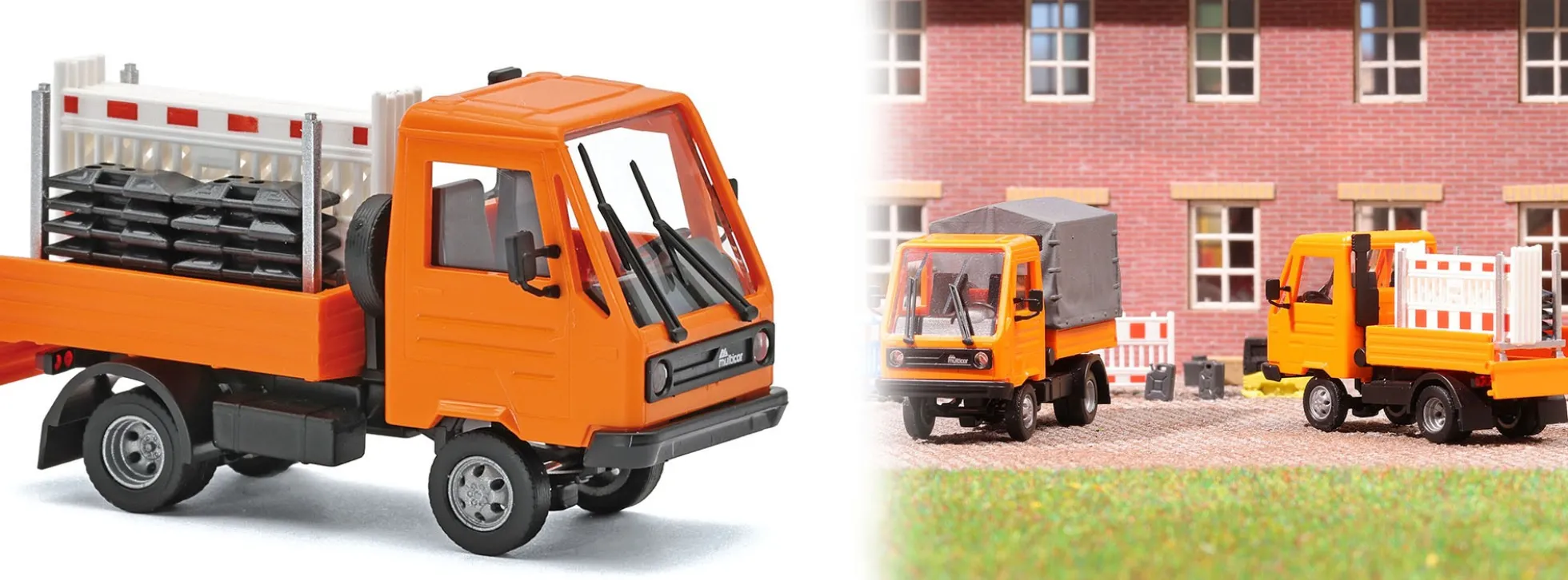 BUSCH 42254 Multicar M26 mit Schrankenzauntransportgestell 1991 kommunalorange Automodell 1:87