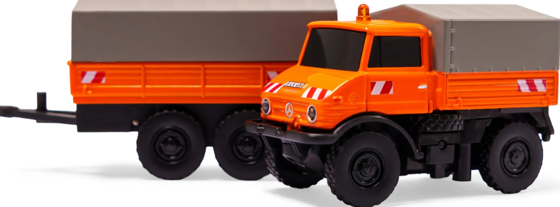 CARSON 500504177 MB Unimog U406 Kommunal mit Anhänger | 2.4GHz | RC Auto 1:87 Spur H0