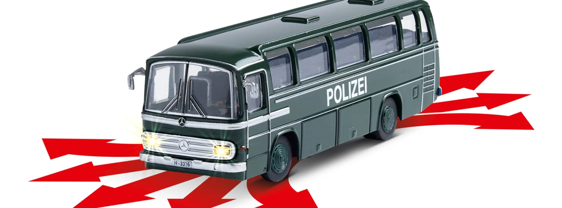 CARSON 500504151 Mercedes-Benz Bus O 302 Polizei | 2.4GHz | RC Auto 1:87 Spur H0