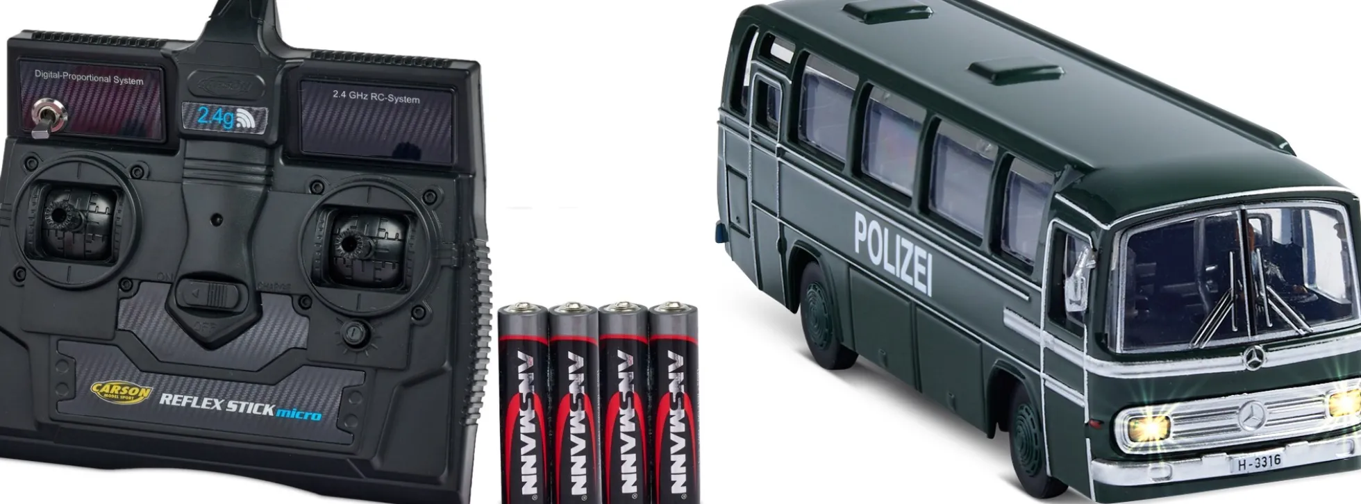 CARSON 500504151 Mercedes-Benz Bus O 302 Polizei | 2.4GHz | RC Auto 1:87 Spur H0