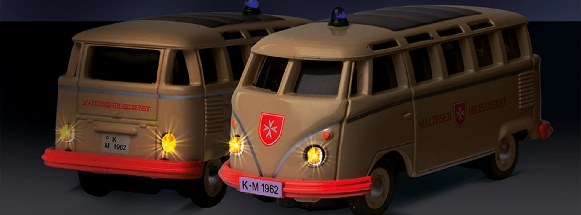 CARSON 500504152 VW T1 Polizei + Malteser Combo 2.4GHz | RTR | RC Autos 1/87 Spur H0