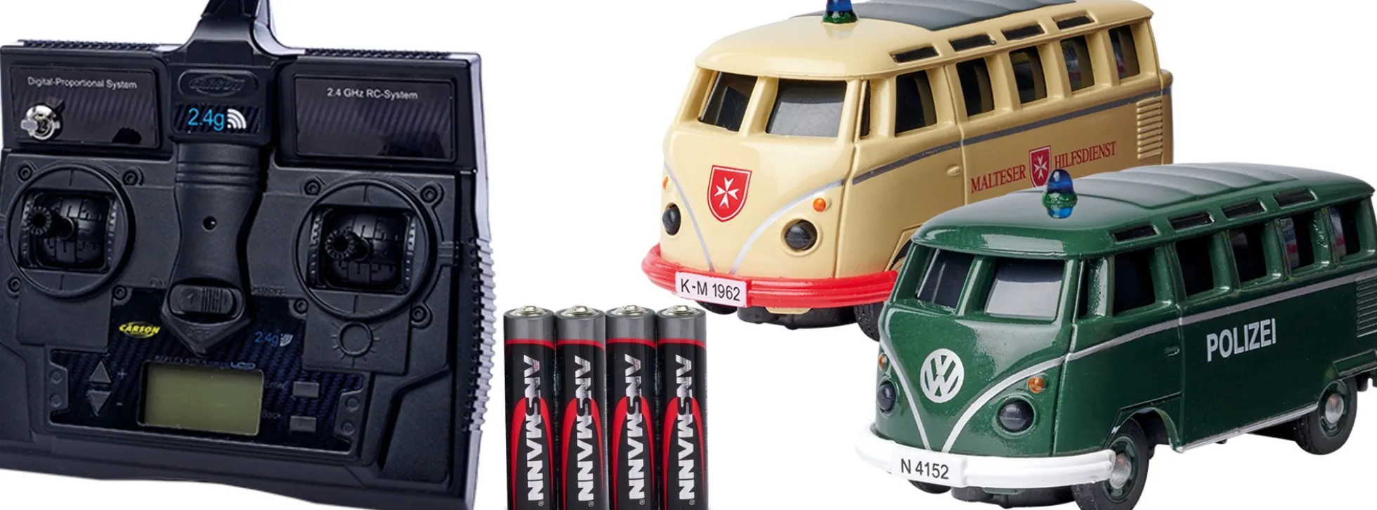 CARSON 500504152 VW T1 Polizei + Malteser Combo 2.4GHz | RTR | RC Autos 1/87 Spur H0