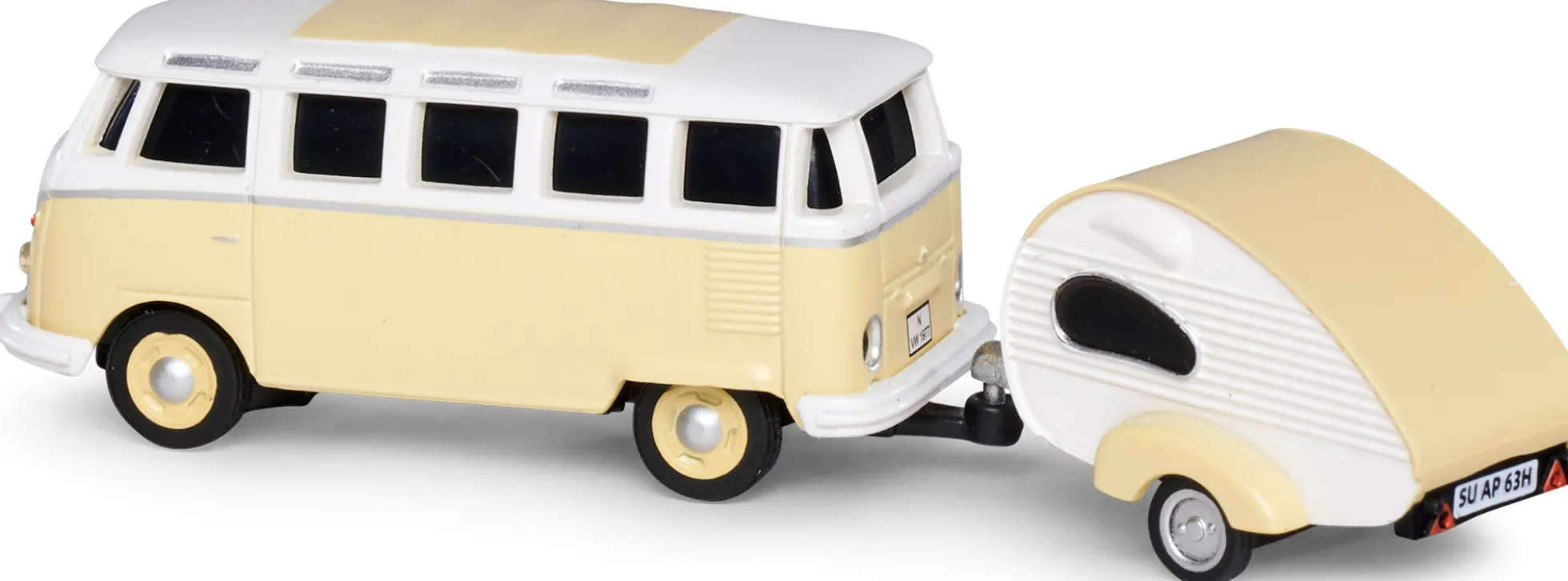 CARSON 500504164 VW T1 Samba mit Wohnwagen | 2.4GHz | RC Auto 1:87 Spur H0