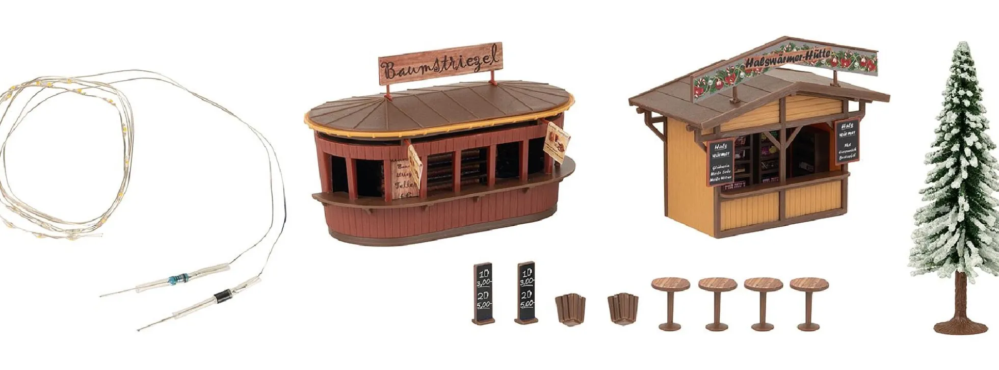 FALLER 134006 Aktions-Set Weihnachtsmarktbude mit Weihnachtsbaum | 2 Stück | Spur H0
