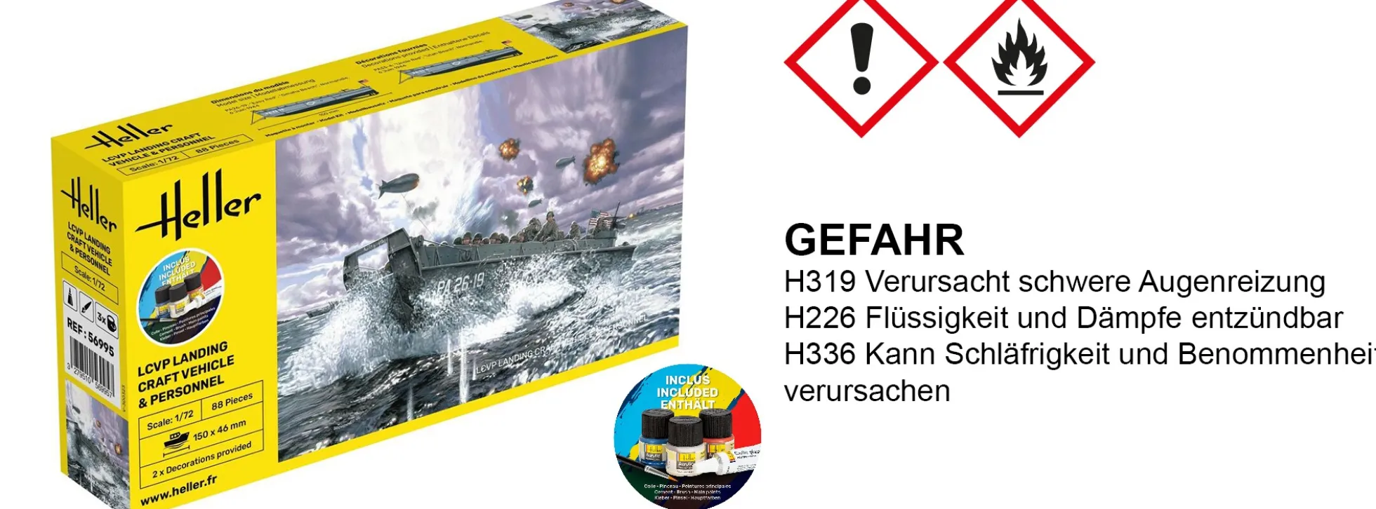 Heller 56995 LCVP Landungsboot mit Soldaten | Starter-Kit | Schiff Bausatz 1:72