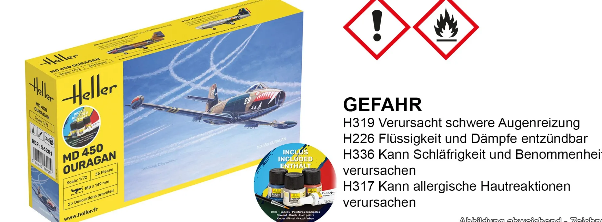 Heller 56201 MD 450 Ouragan Starter-Kit | Flugzeug Bausatz 1:72