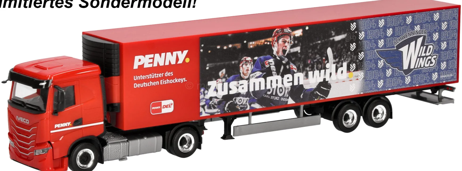 herpa 962117 Iveco S-Way Kühlkoffersattelzug PENNY DEL Schwenninger Wild Wings LKW-Modell 1:87