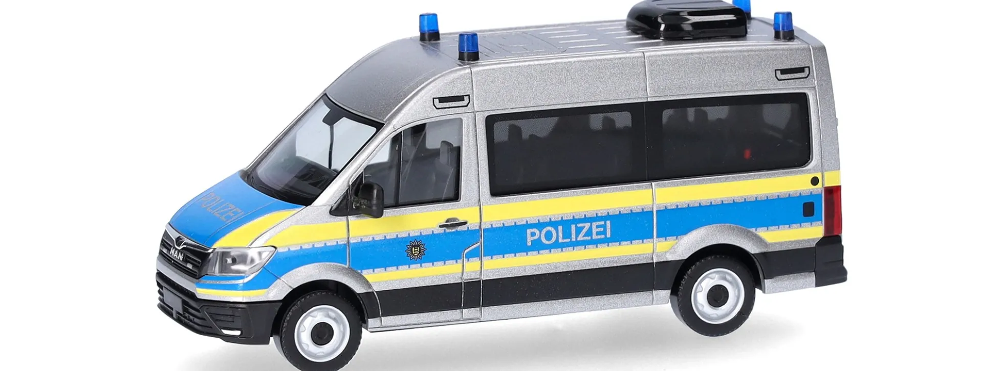 herpa 098526 MAN TGE Bus HD - Mobile Wache Polizei BaWü | Blaulichtmodell 1:87