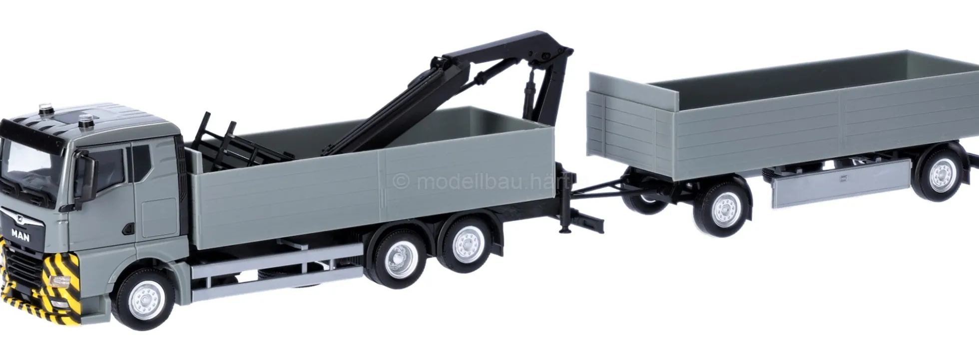 herpa 320825 MAN TGX GN Pritschen-Hängerzug mit Ladekran - grau / gelb | LKW-Modell 1:87