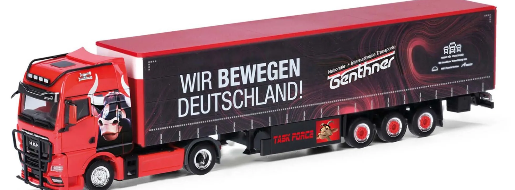 herpa 318075 MAN TGX GX Gardinenplanensattelzug Genthner Wir bewegen Deutschland LKW-Modell 1:87