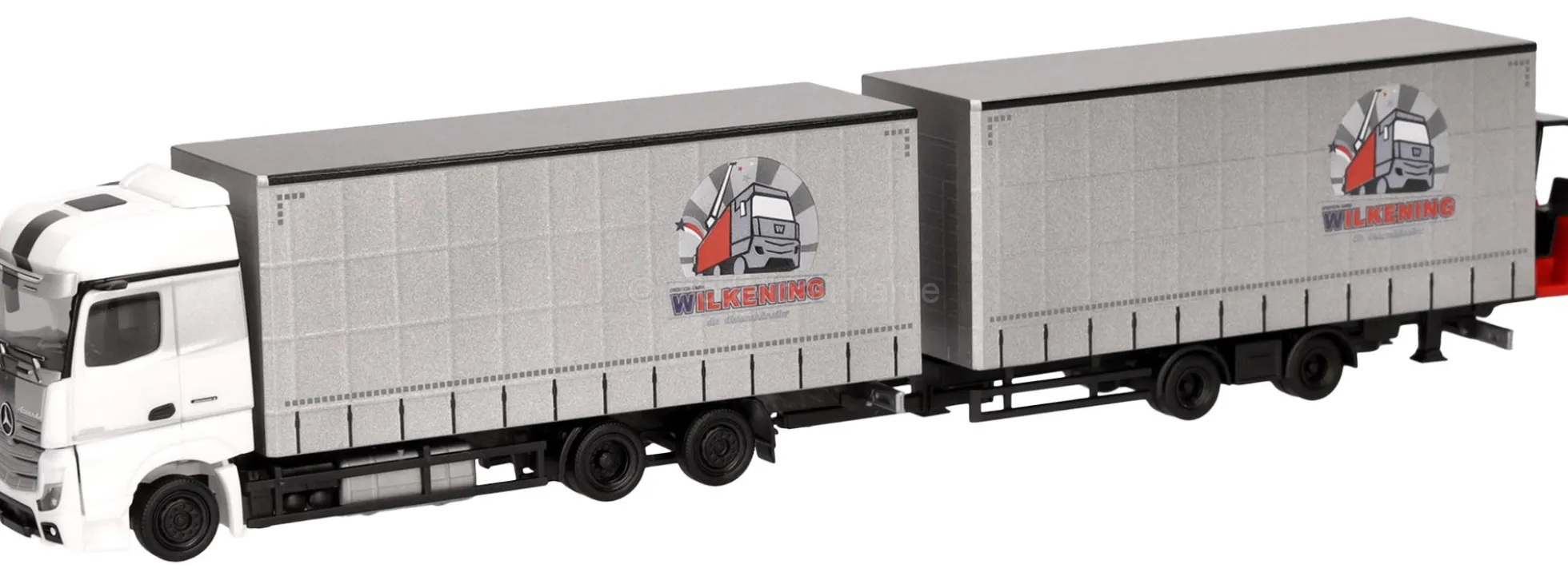 herpa 319683 MB Actros Jumbo-Hängerzug mit Stapler - Wilkening | LKW-Modell 1:87