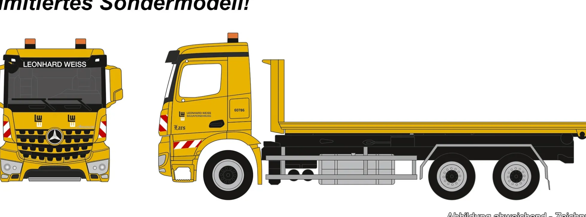 herpa 962407 MB Arocs M Wechsellader mit Abrollflat - Leonhard Weiss | LKW-Modell 1:87