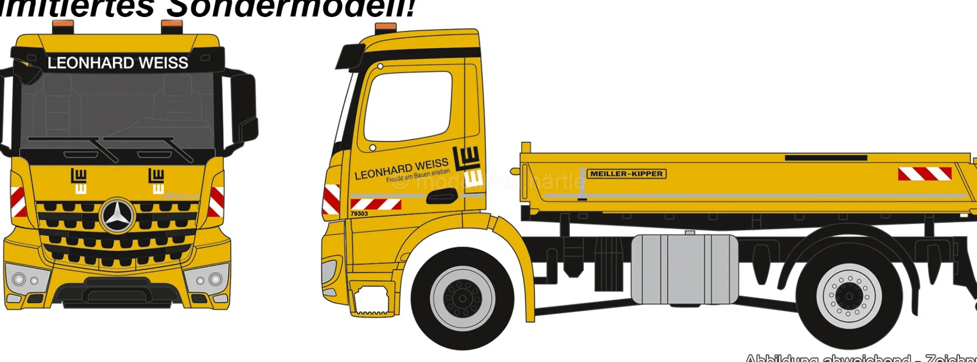herpa 962803 | MB Arocs S Dreiseitenkipper-LKW 2-achs. - Leonhard Weiss | LKW-Modell 1:87