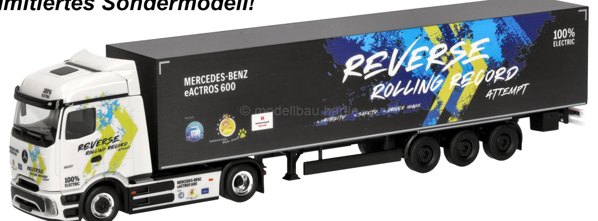 herpa 961462 MB eActros 600 ProCabin Koffer-Sattelzug - Reverse Rolling Record | LKW-Modell 1:87