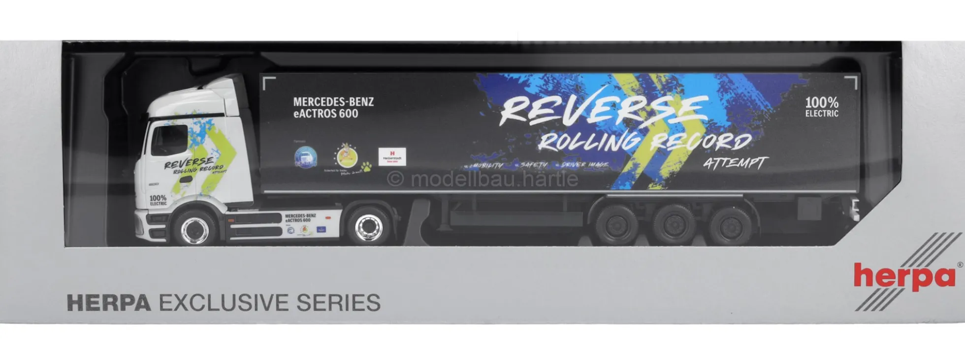 herpa 961462 MB eActros 600 ProCabin Koffer-Sattelzug - Reverse Rolling Record | LKW-Modell 1:87