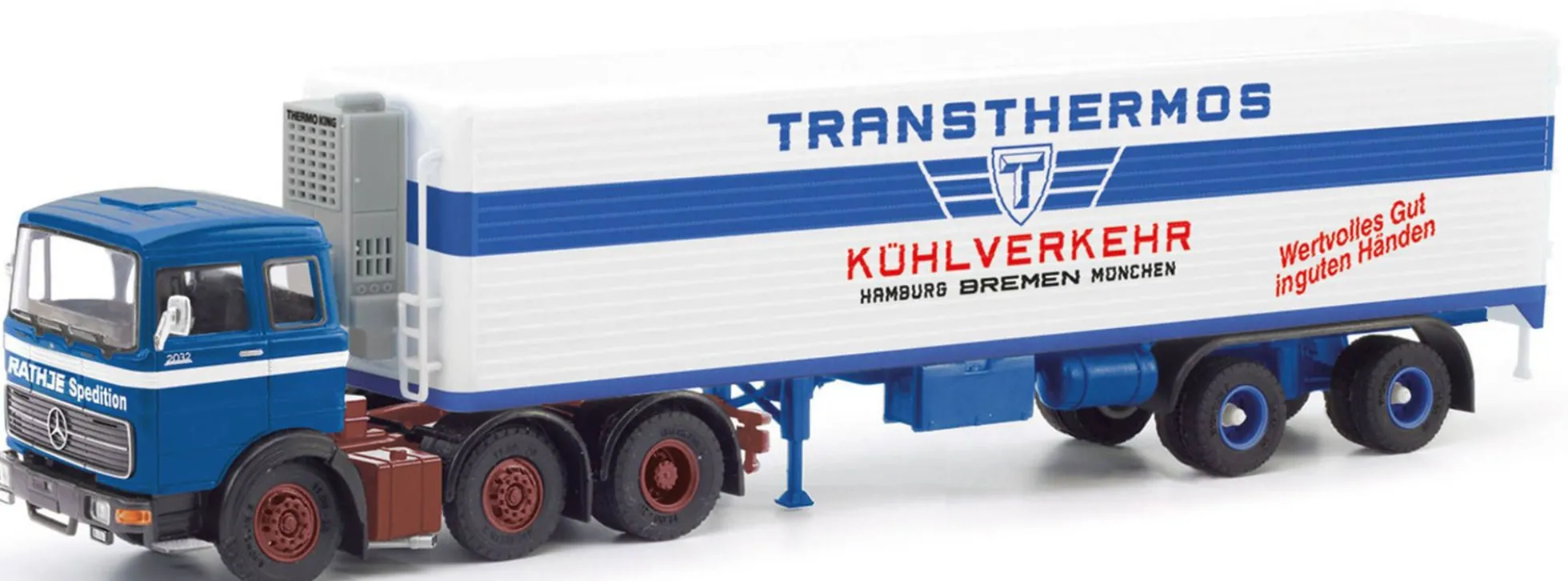 herpa 87MBS026215 Mercedes-Benz LPS2032 Kühlkoffersattelzug Rathje Transthermos LKW-Modell 1:87