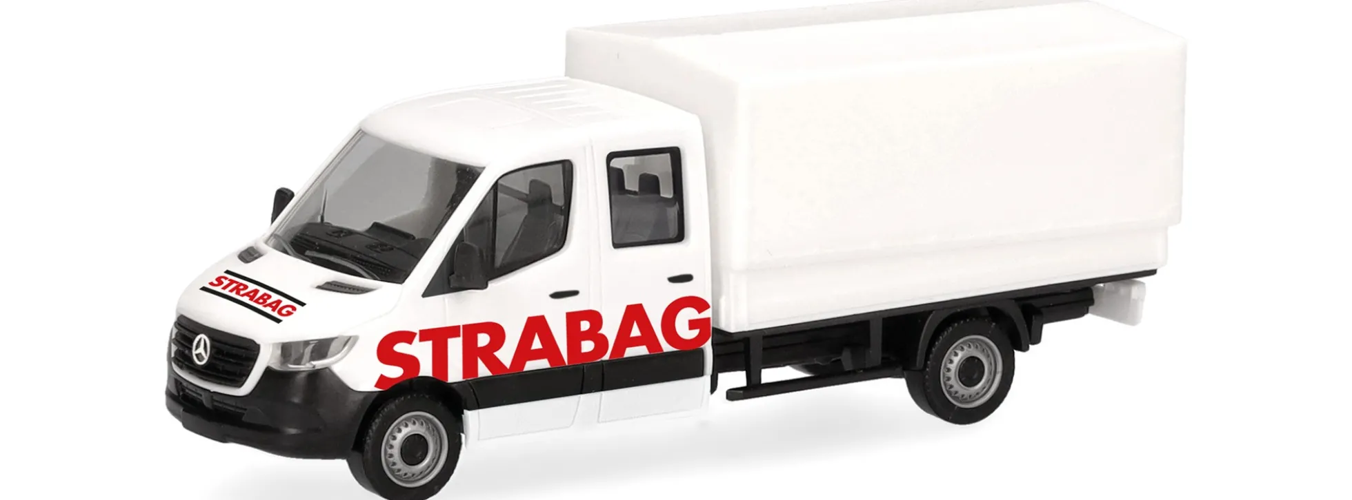 herpa 098991 MB Sprinter 18 Doppelkabine Pritsche/Plane STRABAG | Modellauto 1:87