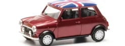 herpa 431149 Mini Cooper Mayfair Rechtslenker Zusatzscheinwerfer Union Jack dunkelrotmetallic 1:87