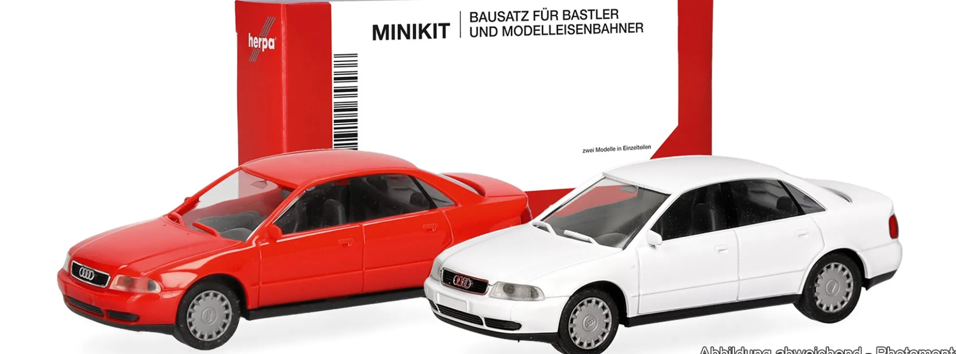 herpa 014380 MiniKit Audi A4 Limousine - weiß/rot | 2 Stück | Modellauto Bausatz 1:87
