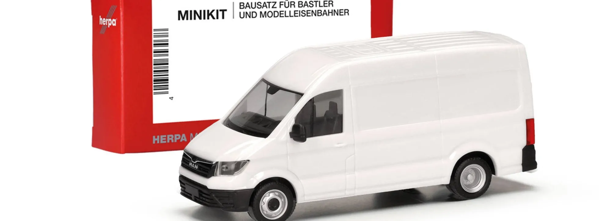 herpa 014021 MiniKit MAN TGE Transporter Hochdach mit Zwillingsbereifung weiss Bausatz 1:87