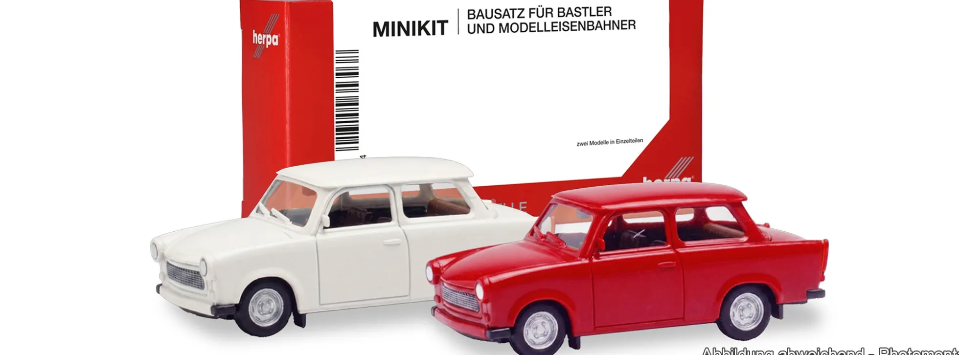 herpa 013901-003 MiniKit Trabant 601 Limousine - weiß/rot | 2 Stück | Modellauto Bausatz 1:87