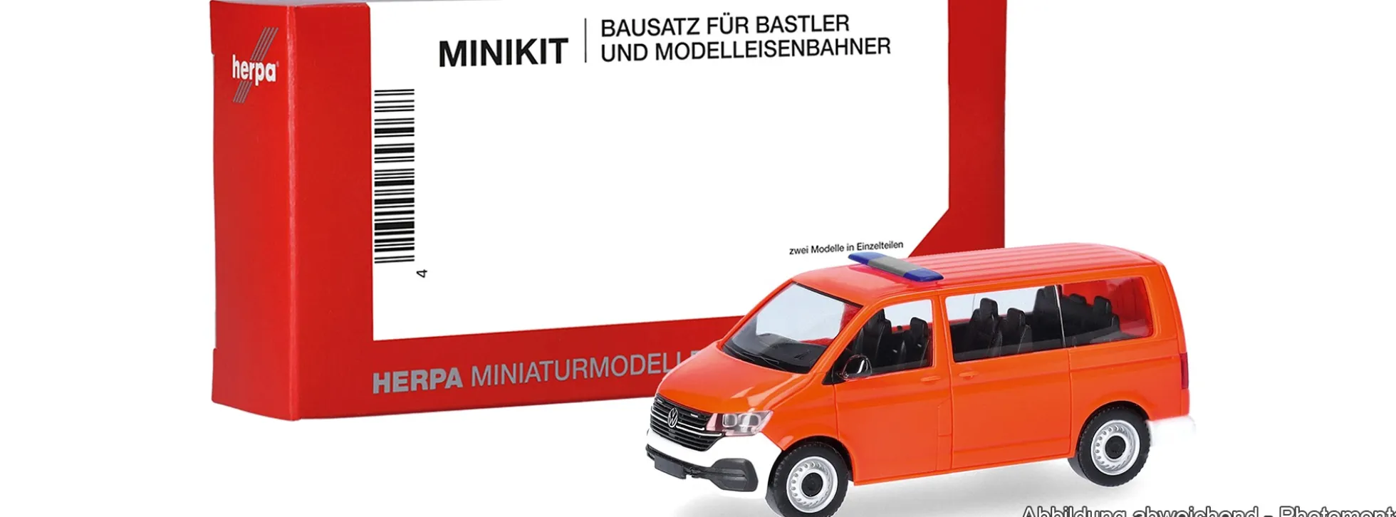 herpa 014403 MiniKit VW T6.1 Bus - tagesleuchtrot | Blaulichtmodell Bausatz 1:87