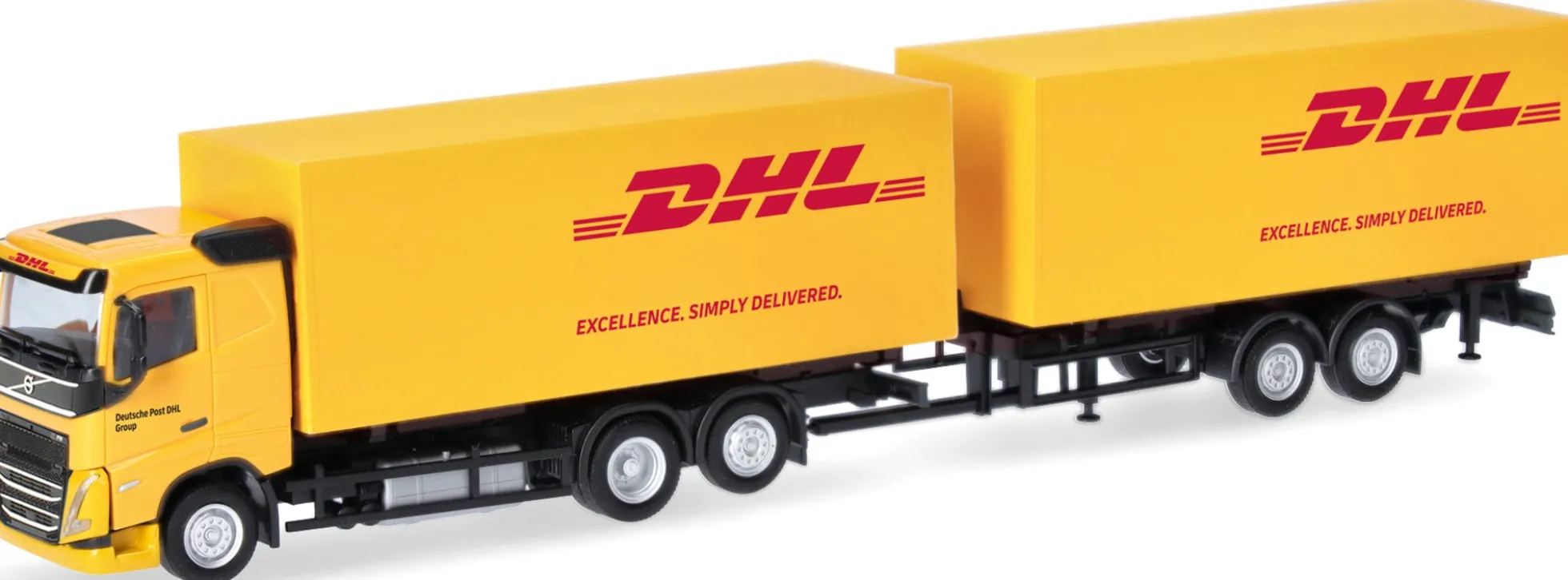 herpa 321501 Volvo FH Flachdach 2020 Wechselkoffertandem-Hängerzug DHL | LKW-Modell 1:87