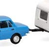 herpa 028585-002 Wartburg 353 Limousine 1982 mit Qek Wohnanhänger himmelblau Automodell 1:87