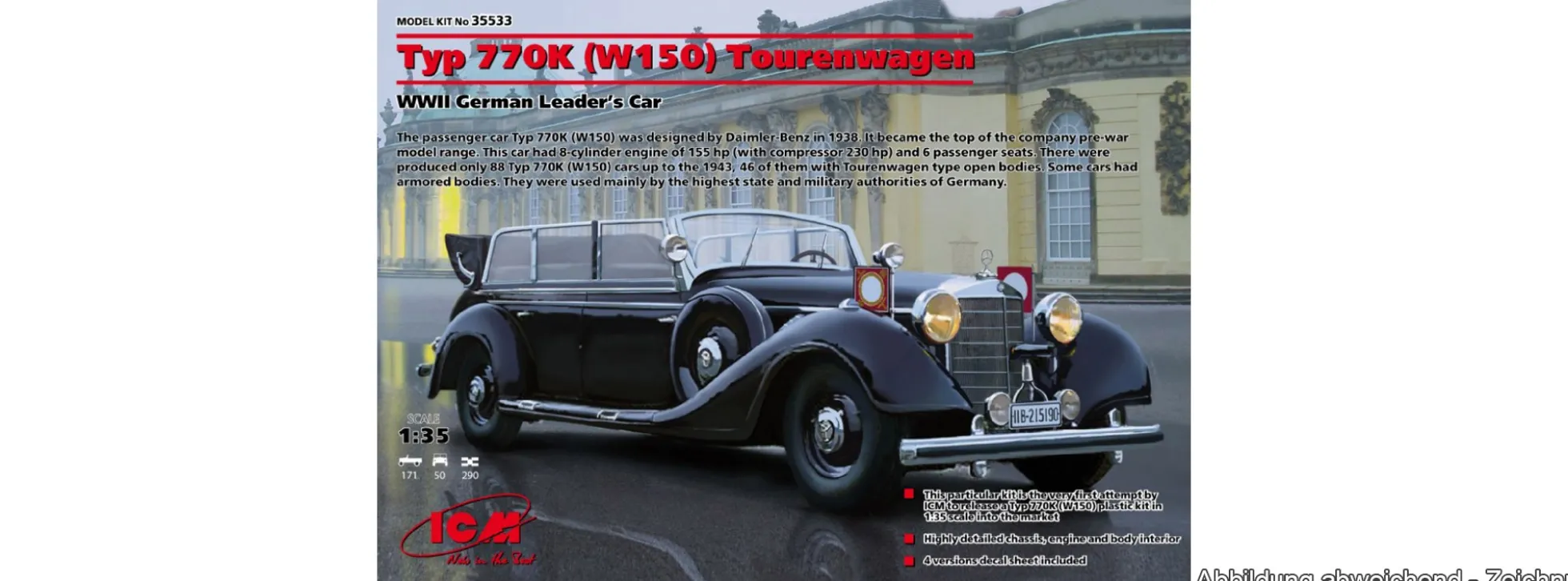 ICM 35533 Typ 770K W150 Tourenwagen WWII Wagen des deutschen Führers | Auto Bausatz 1:35
