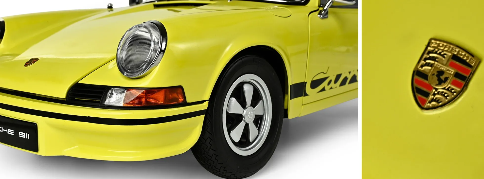 IXO 10115 Porsche 911 RS 2.7 Gelb/Schwarz | Sound + Licht | Premium Auto Bausatz 1:8