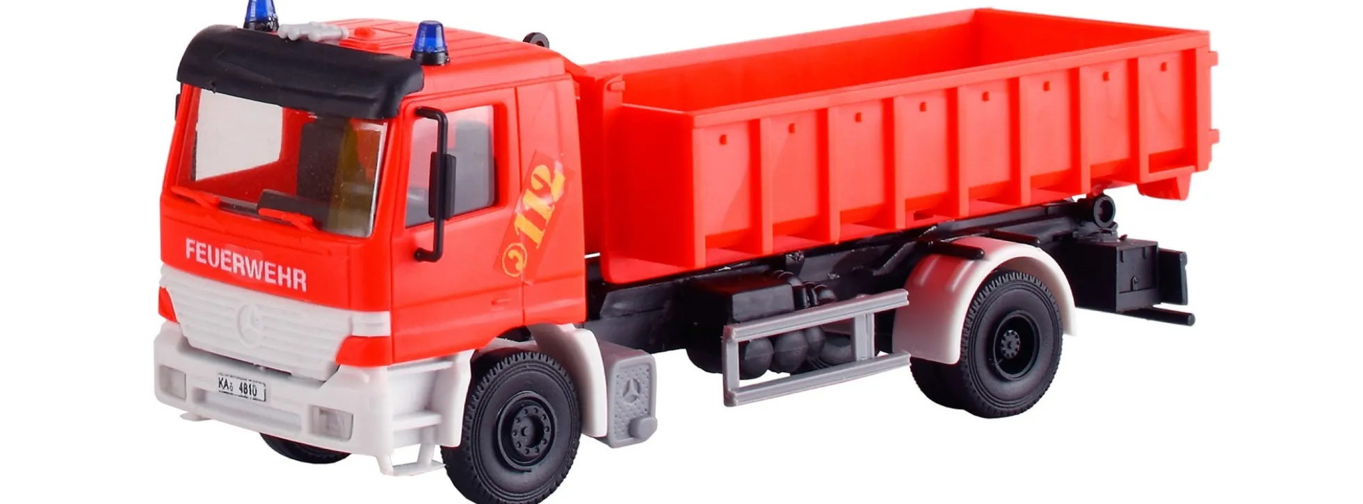 kibri 18249 Feuerwehr MB Actros 2-achs mit Abrollcontainer | Bausatz Spur H0