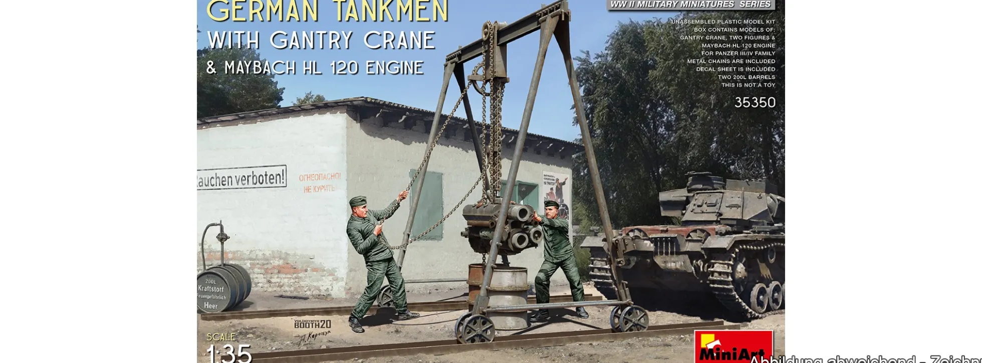 MiniArt 35350 Deutsche Panzer-Mechaniker mit Kran und Maybach HL120 Motor | Figure