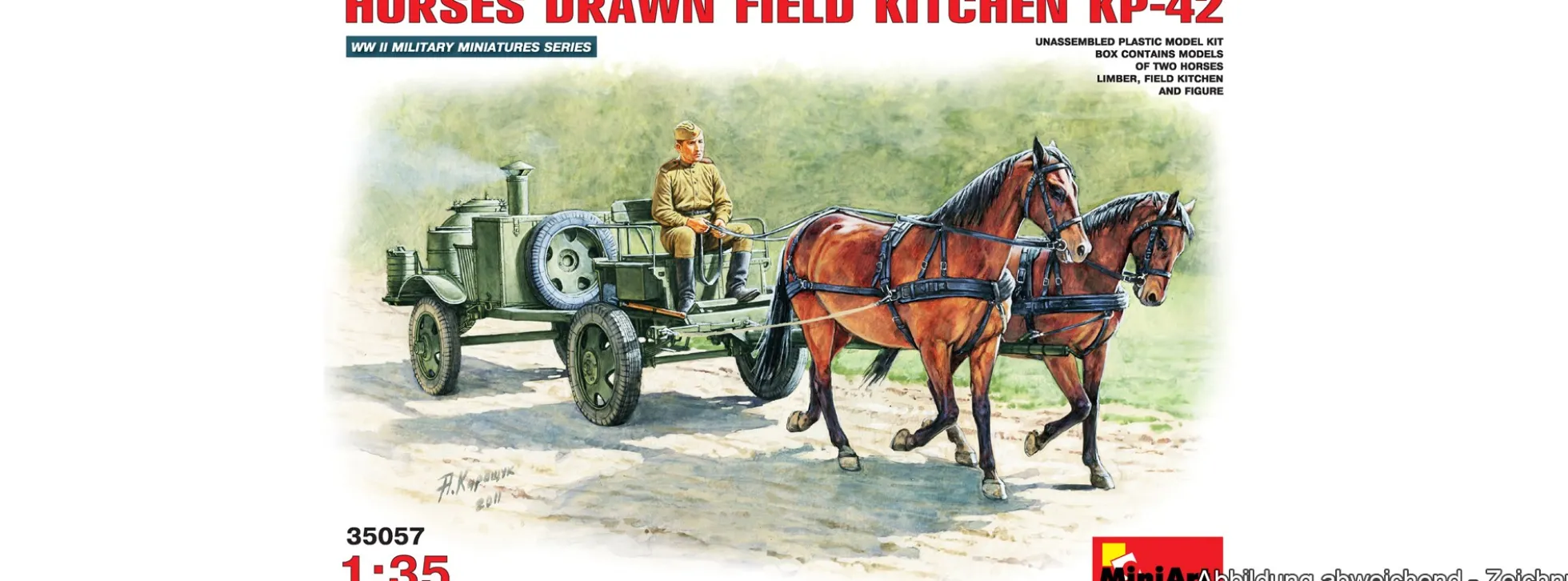 MiniArt 550035057 Feldküche KP-42 Pferdegespann mit Figur und Pferden | Militär Bausatz 1:35