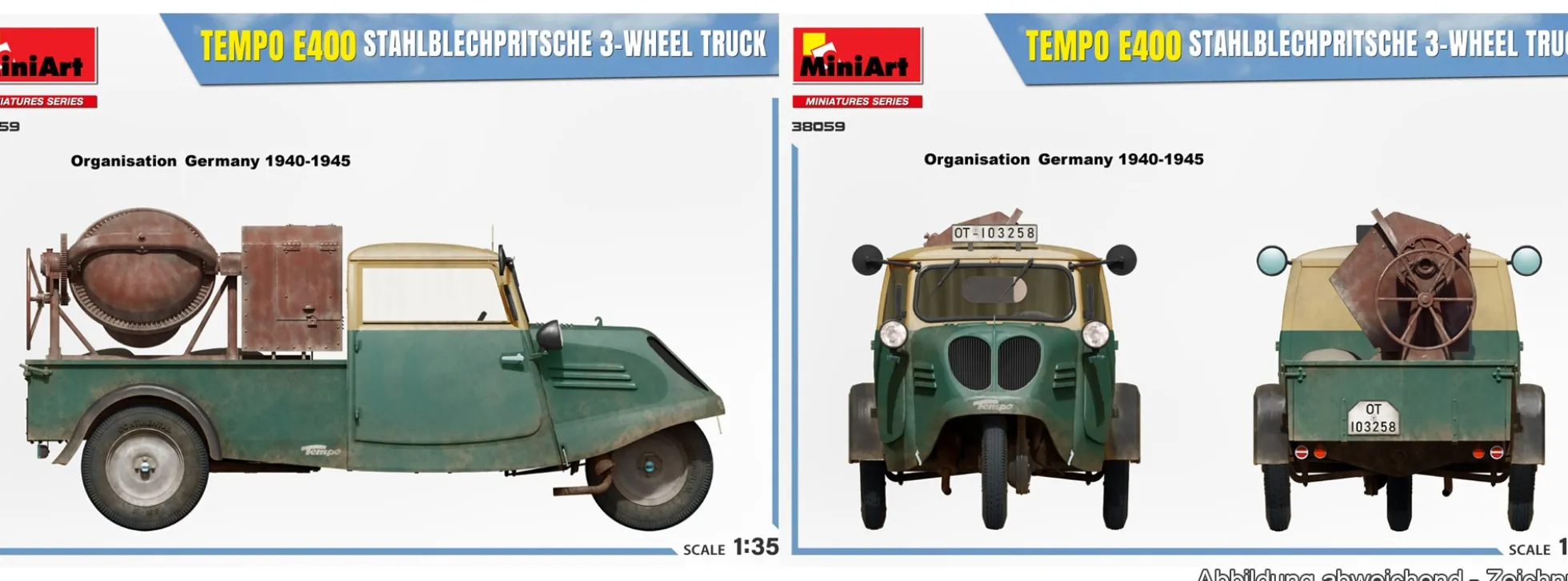 MiniArt 38059 Tempo E400 Stahlblechpritsche 3-Rad | Auto Bausatz 1:35