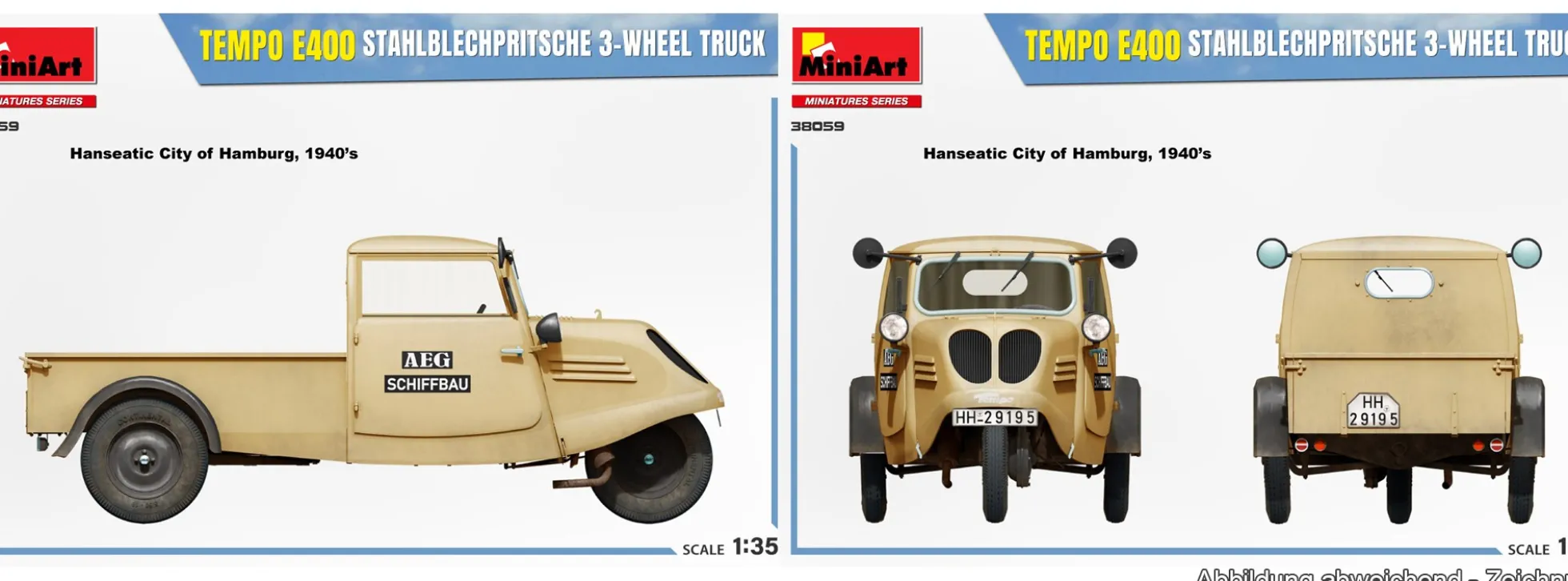 MiniArt 38059 Tempo E400 Stahlblechpritsche 3-Rad | Auto Bausatz 1:35