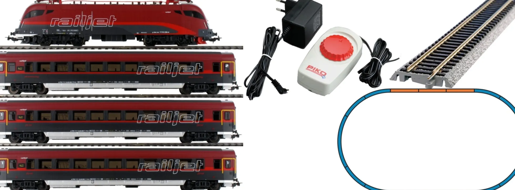 PIKO 57178 Start-Set E-Lok Railjet ÖBB | Bettungsgleis | DC analog | Spur H0