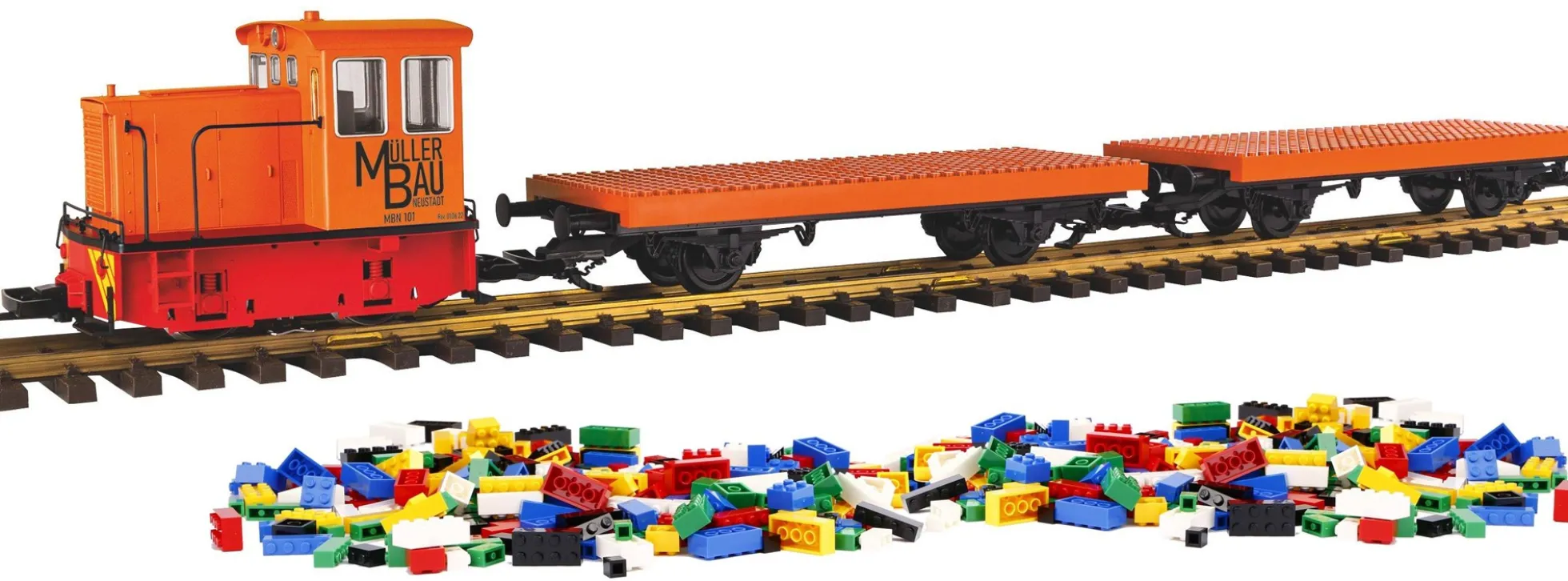 PIKO 37155 Start-Set Güterzug Klemmbausteinwagen | RC-Batterie | Spur G