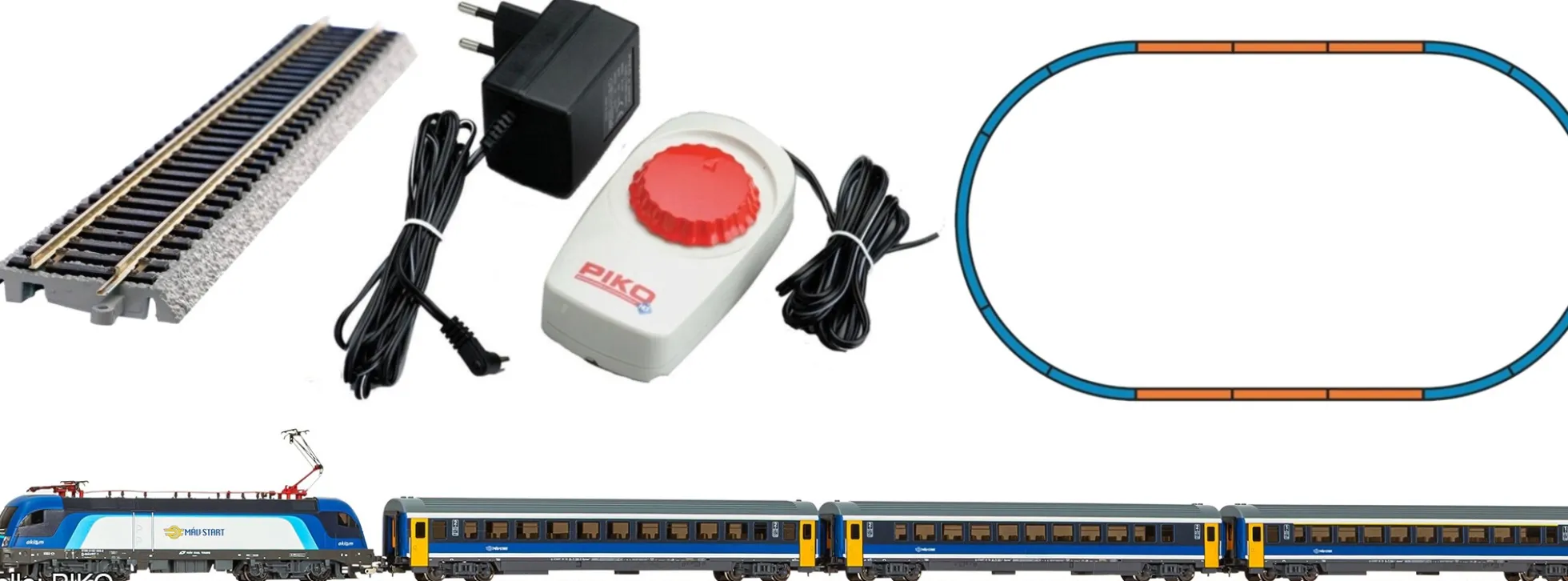 PIKO 57037 Start-Set Taurus mit Personenwagen MAV | Bettungsgleis | DC analog | Spur H0