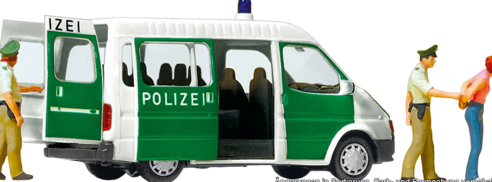 Preiser 33248 Ford Transit Polizeifahrzeug mit geöffneten Türen | Blaulichtmodell 1:87
